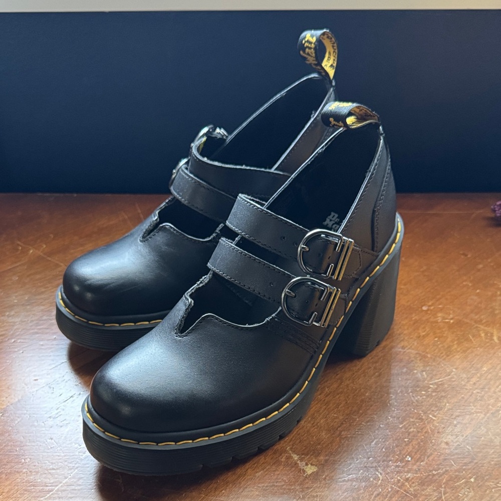 Dr. Martens Eviee Black Double Strap Heels